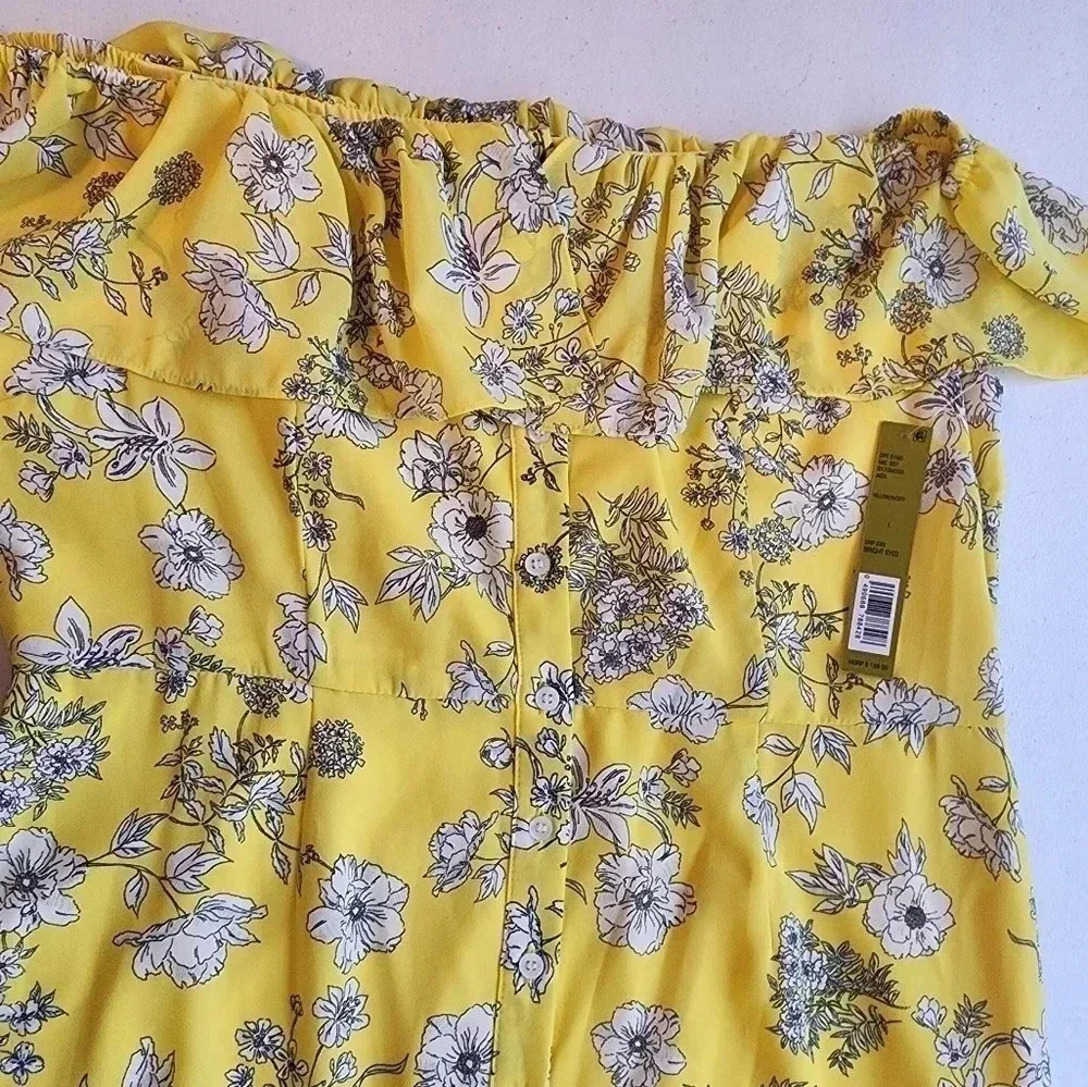 Gianni Bini Aida Floral  Print Off Shoulder Dress Yellow / Ivory Size L NWT - Picture 14 of 15